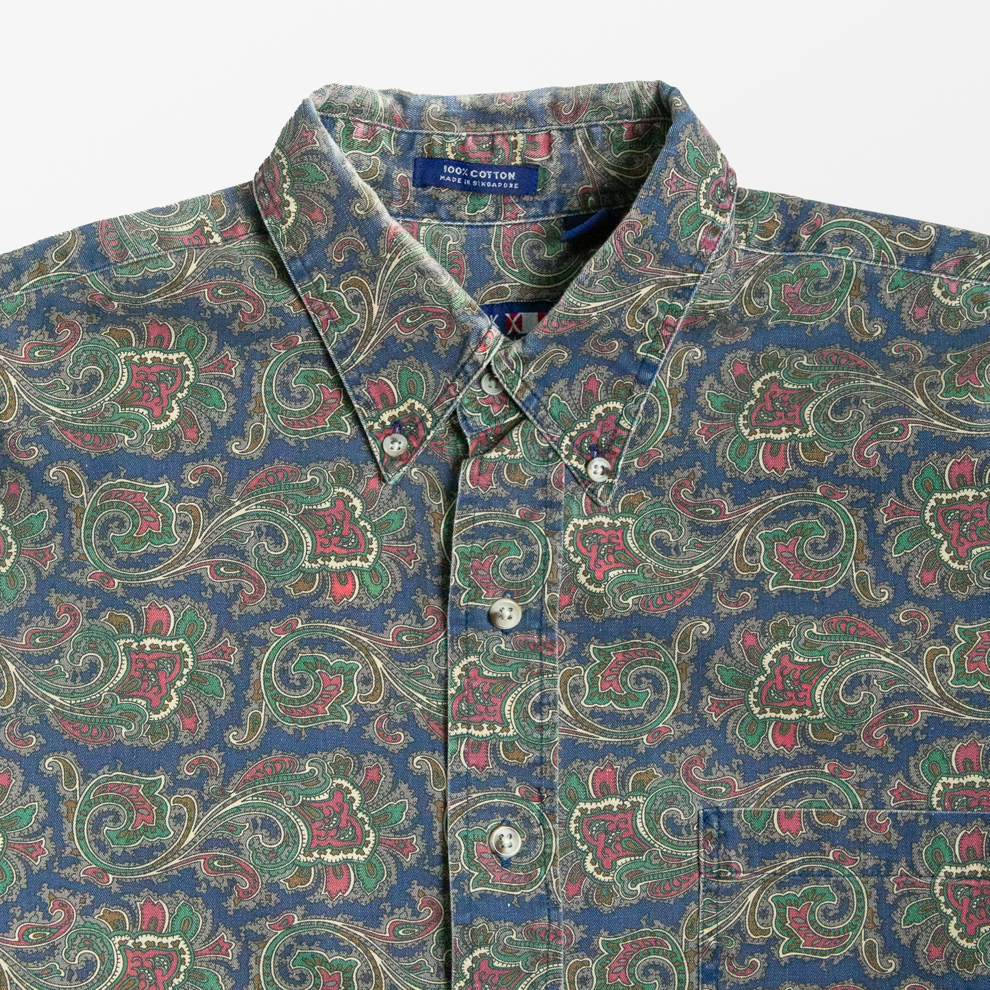 90s Paisley - Blue, Green, Red Long Sleeve Button Up