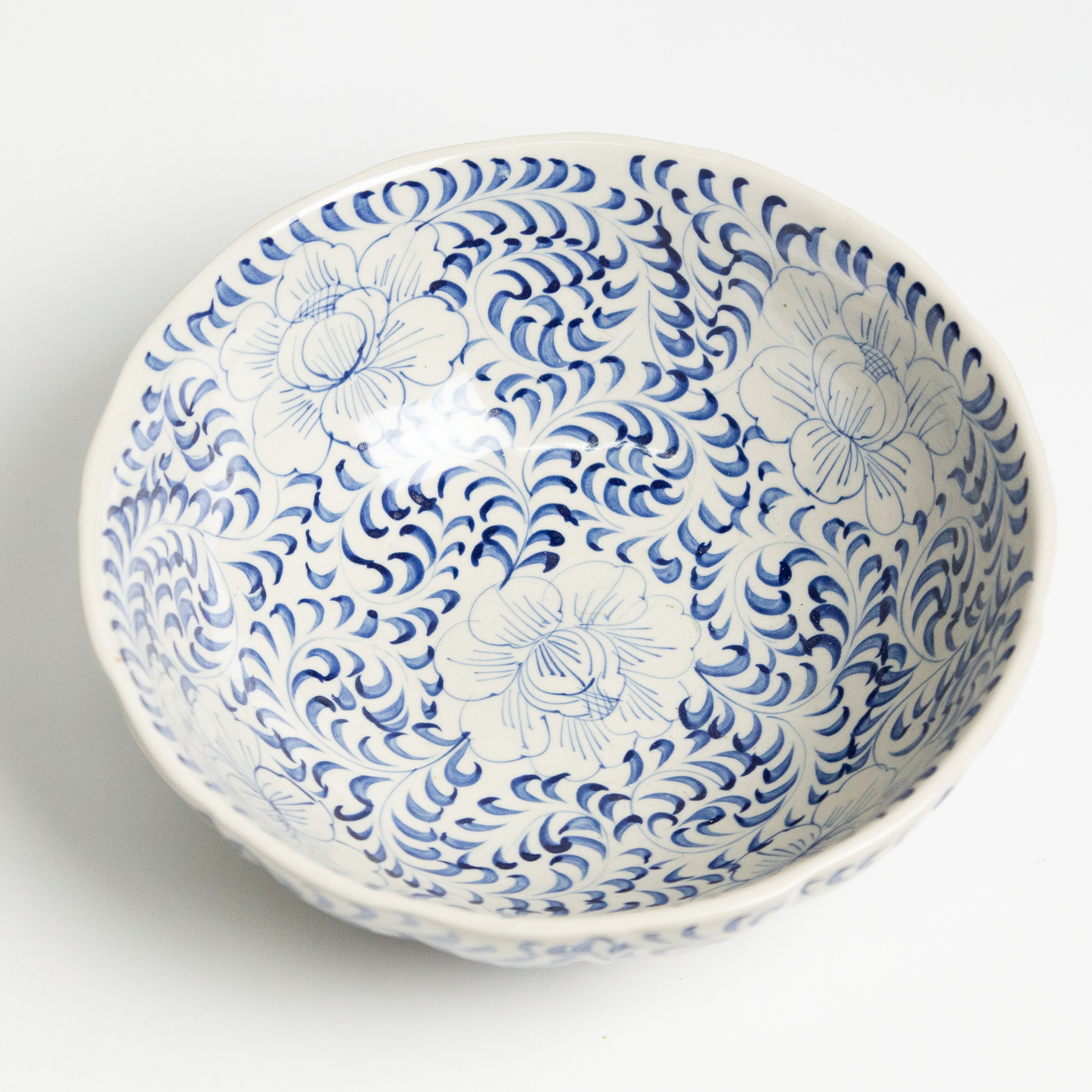 Hand Painted Blue Floral Ceramic Bowl