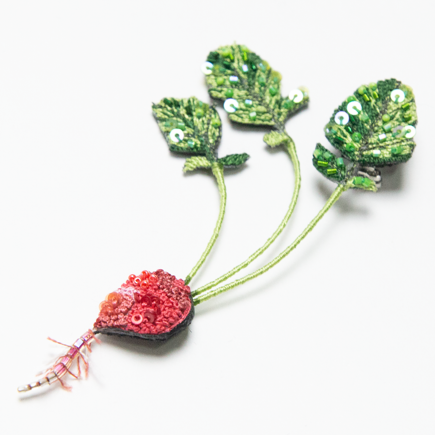 Beaded Red Radish Brooch