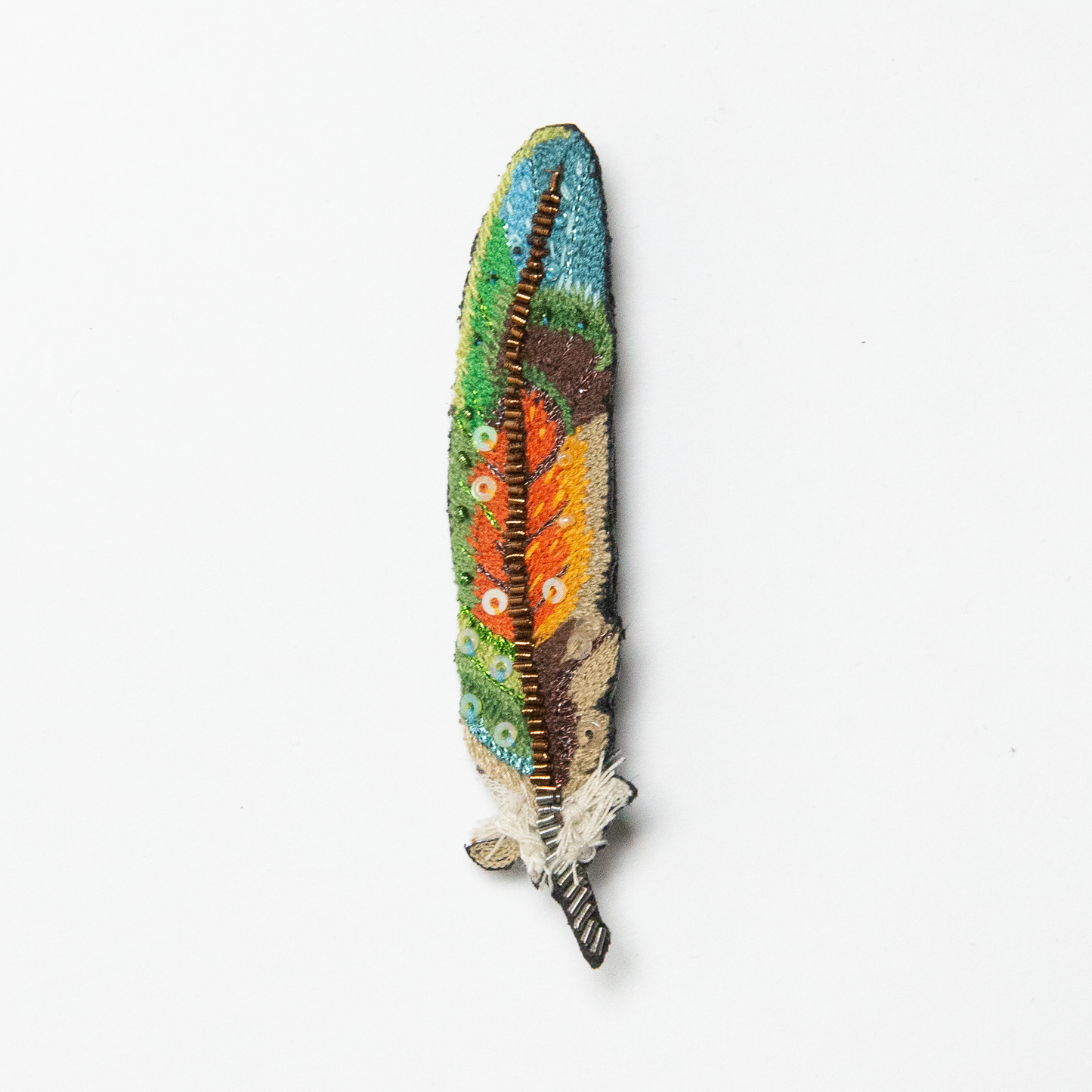 Beaded Lovebird Feather Brooch