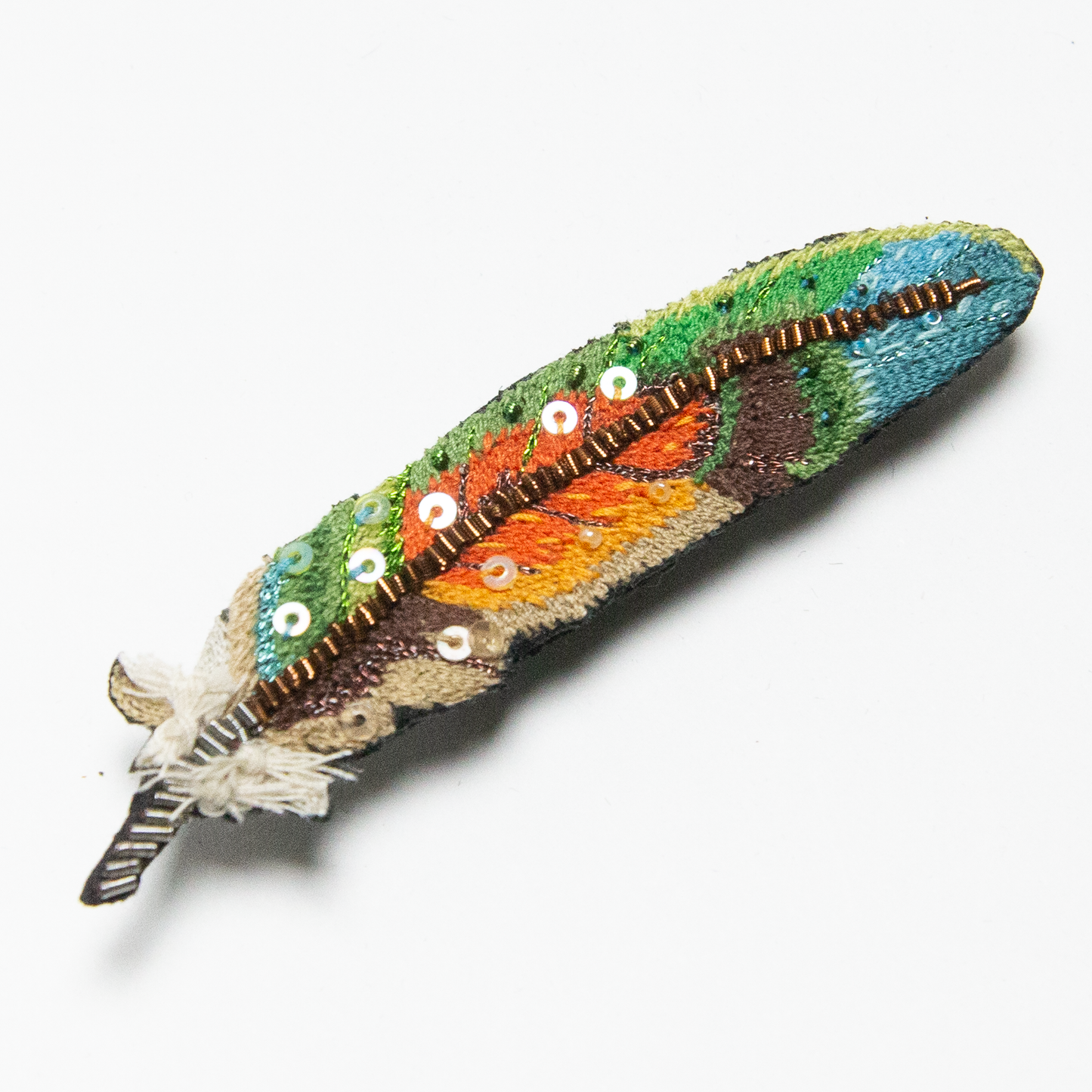 Beaded Lovebird Feather Brooch