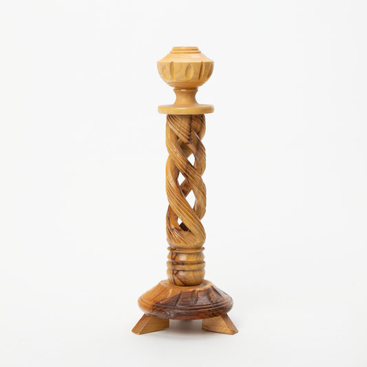 Twisted Olive Wood Candlestick