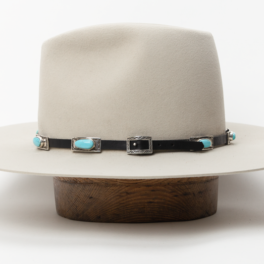 Turquoise Mountain Hat Band - Black Leather