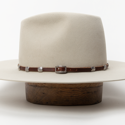 Silver Ancestral Path Hat Band - Brown Leather