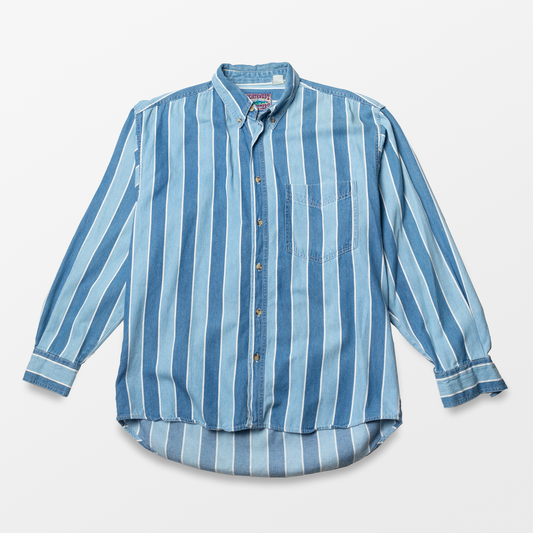 Denim Contrasting Stripe Button Down Shirt