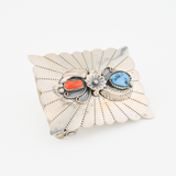 Vintage Navajo 2 Stone Turquoise & Coral with Flower Belt Buckle