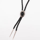Stamped Silver Onyx Bolo Tie