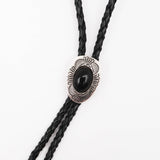 Stamped Silver Onyx Bolo Tie