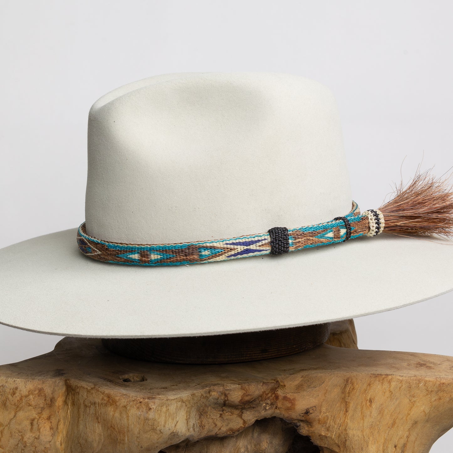 Hitched Horsehair Hat Band - Turquoise & Blue Single Tassel