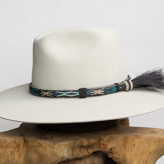 Hitched Horsehair Hat Band - Turquoise & Red Single Tassel