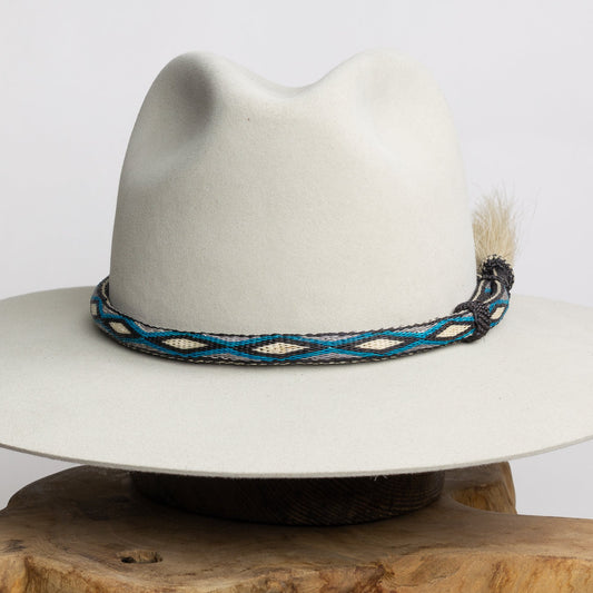 Hitched Horsehair Hat Band - Turquoise & Black Single Tassel